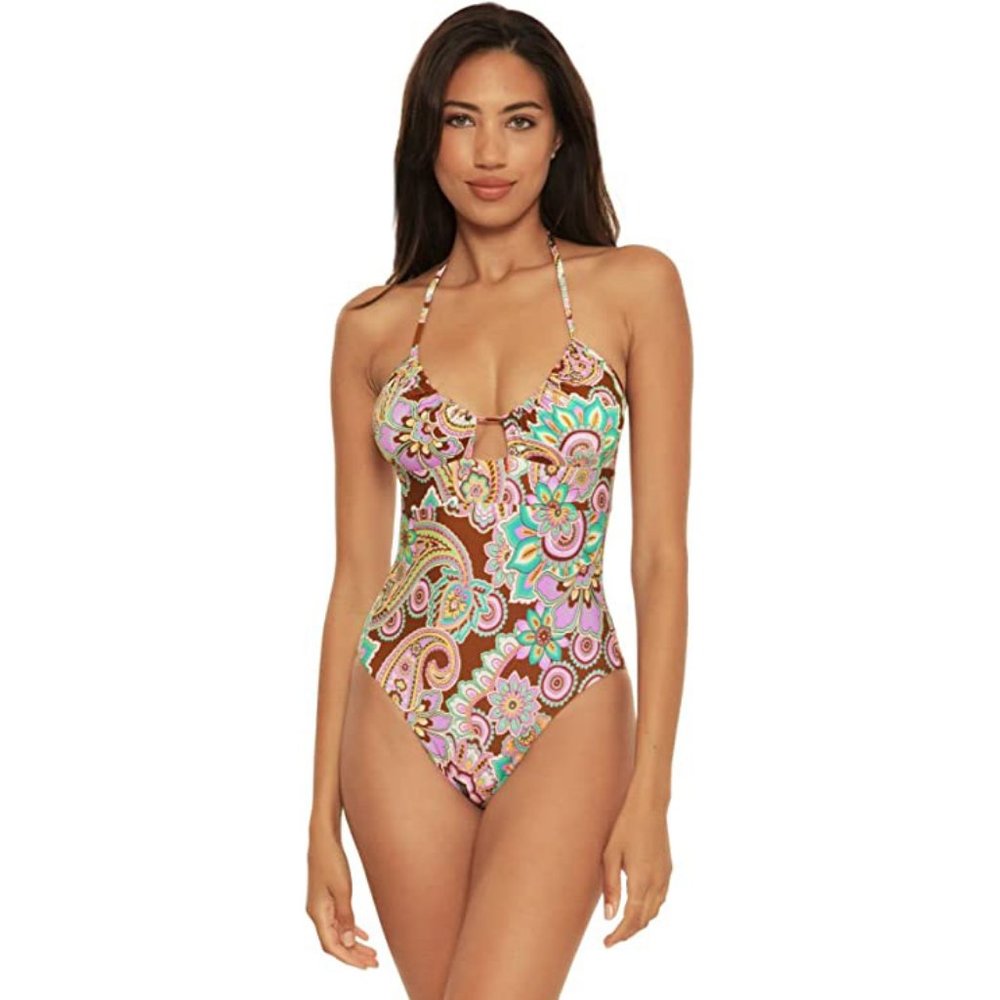 BECCA By Rebecca Virtue Candice Floral Convertible Halter One Piece Swimsuit Med